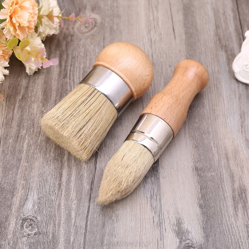 

2Pcs/Set Round and Pointed Chalk Paint Wax Brush Ergonomic Handle Natural Bristle Brushes Furniture Paint A14 21 Dropship