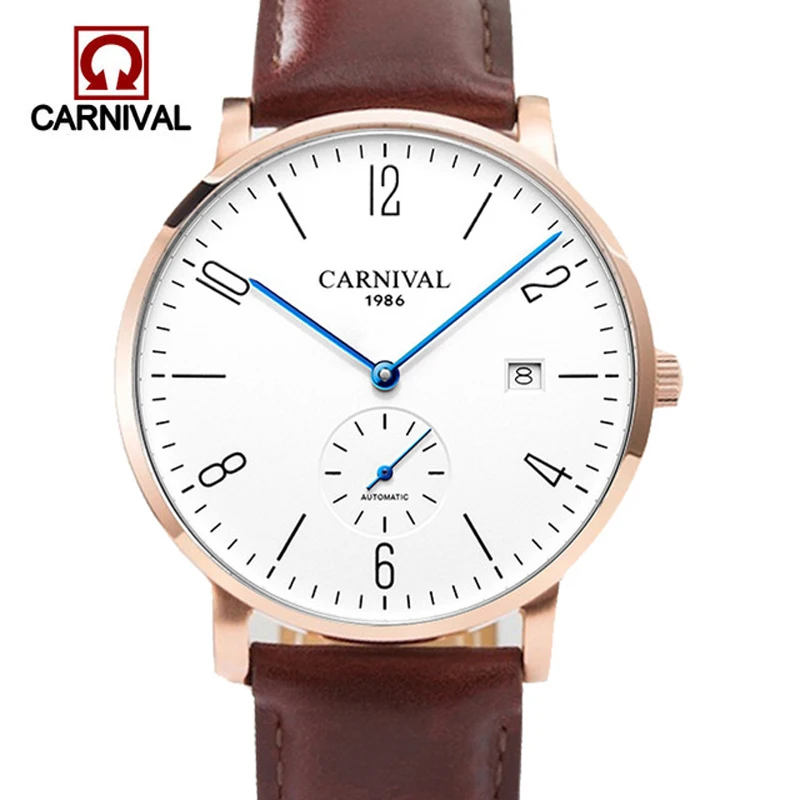 marque de carnaval reloj mecánico de lujo impermeable Ultra fino calendario de negocios relojes de pulsera automáticos para hombres reloj Masculino