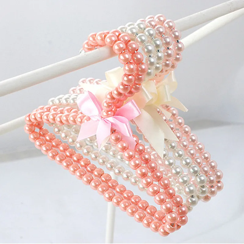 100PcS/Lot Plastic Pearl Beaded Bow Clothes Dress Coat Hangers Wedding For Kid Children Save-Space Storage Organizer Dry Rack