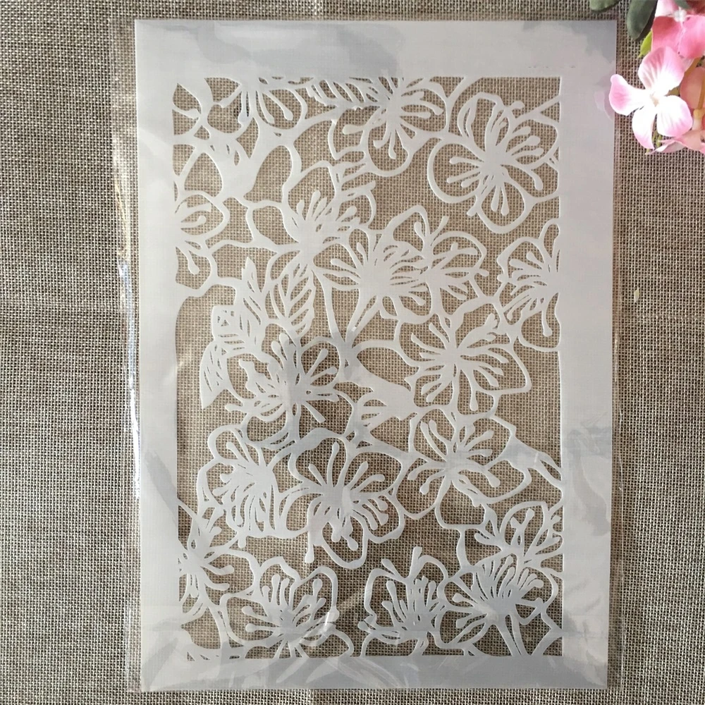 A4 29cm Peach Flowers Texture DIY Layering Stencils Wall Painting Scrapbook Coloring Embossing Album Decorative Template