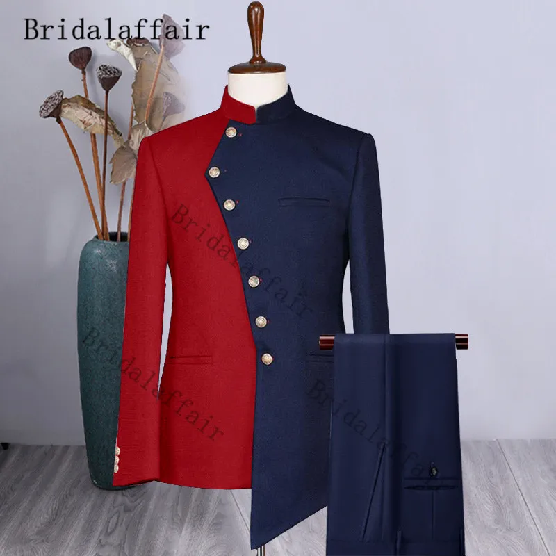 Bridalaffair Double Colors Men Slim Fit Suits 2 Pieces Tailored Men Blazer Dress Groom Wedding Man Suit 2021 Fashion Tuxedos