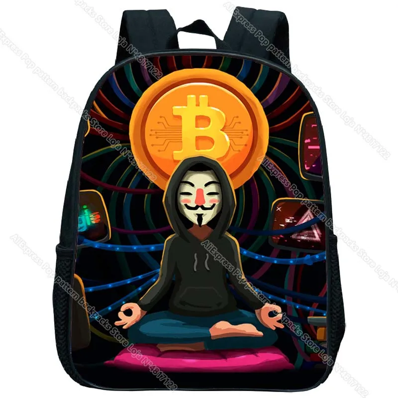 Mini Mochila con estampado de Bitcoin para niños pequeños, Mochila de guardería, Mochila de Anime de dibujos animados, regalo