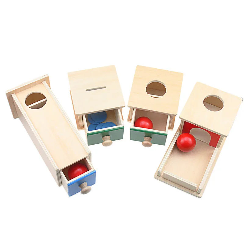 Caja de bolas permanentes Montessori de madera para niños pequeños, caja de monedas Rectangular redonda, juguetes para niños, bebé Unisex, niños y