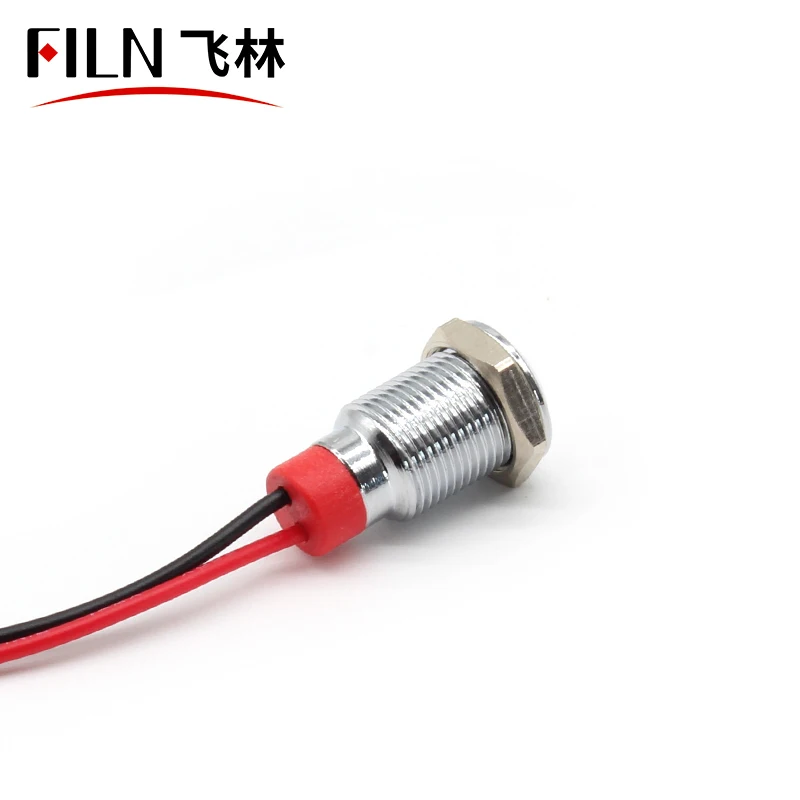 6mm/8mm/10mm Flat Head Indicator Lights with Metal Silver Shell Metal Signal Indicator Light Lamp With Cable 15cm