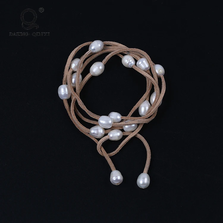 Fashionable simple girls jewelry design rice shape 9-10mm natural white freshwater pearl necklace