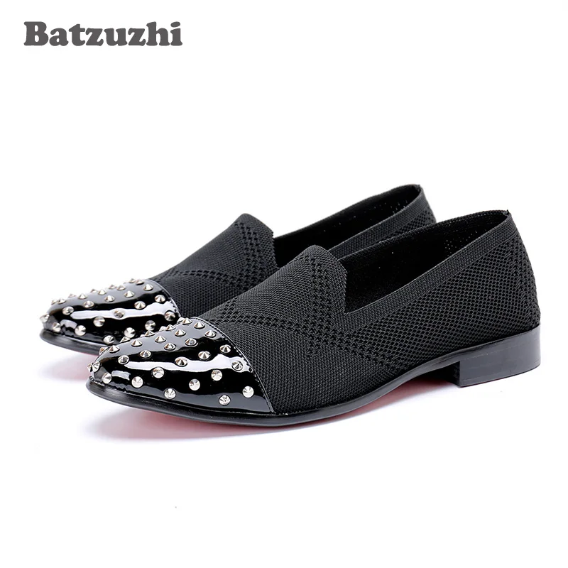 

Batzuzhi Luxury Men Shoes Oxfords Flats Black Leather Dress Shoes Men Metal Cap Rivets Chaussures Hommes Formal Shoes Men, 46