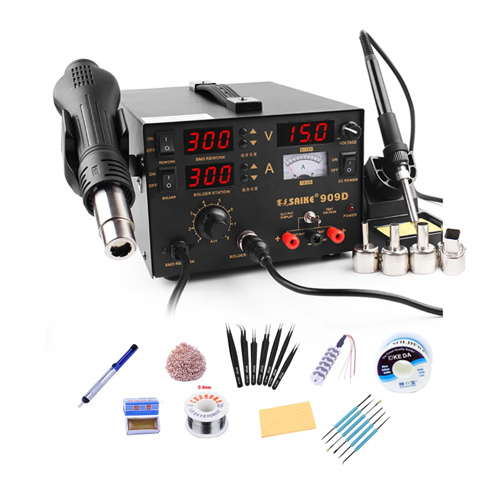 Saike 909D Heat Gun Desoldering Station Power Multi-Function 3 in 1 Constant Temperature Soldering Iron Soldering Station