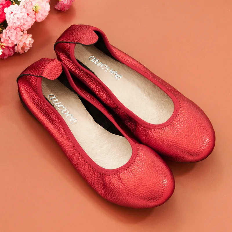 Hot Selling Women Genuine Leather Flats Comfortable Soft Slip-on Women\'s Ballet Flats Big Size 34-43 Ladies Leather Ballerinas