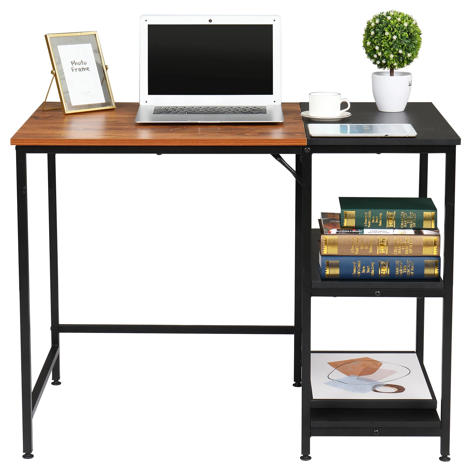 Desktop Computer Desk Study Table Office Table FCH  Retro Color Black Particleboard Paste Triamine Stitching Computer Desk