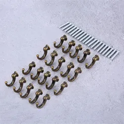 20pcs Antique Bronze Wall Hooks Door Hanger Hook Vintage Bathroom Kitchen Furniture Hardware with Screws