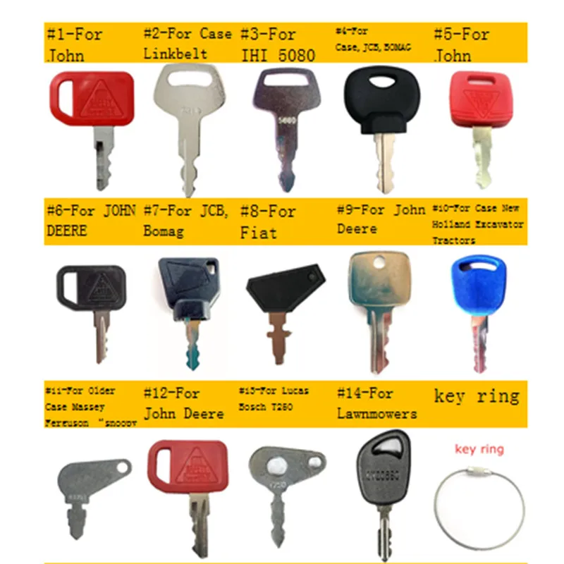 

14 key Construction Ignition/Heavy Equipment Key Set for John Deere,JCB,IHI,Marooka,Case,Deutz,Fendt,Gehl,Bobcat,Bomag,Terex