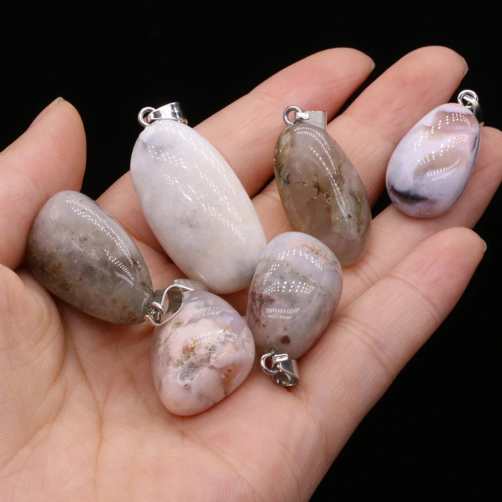 Natural Semi-precious Stone Pendant Irregular Cherry Blossom Agate for DIY Jewelry Making Necklace Size15x20-18x25
