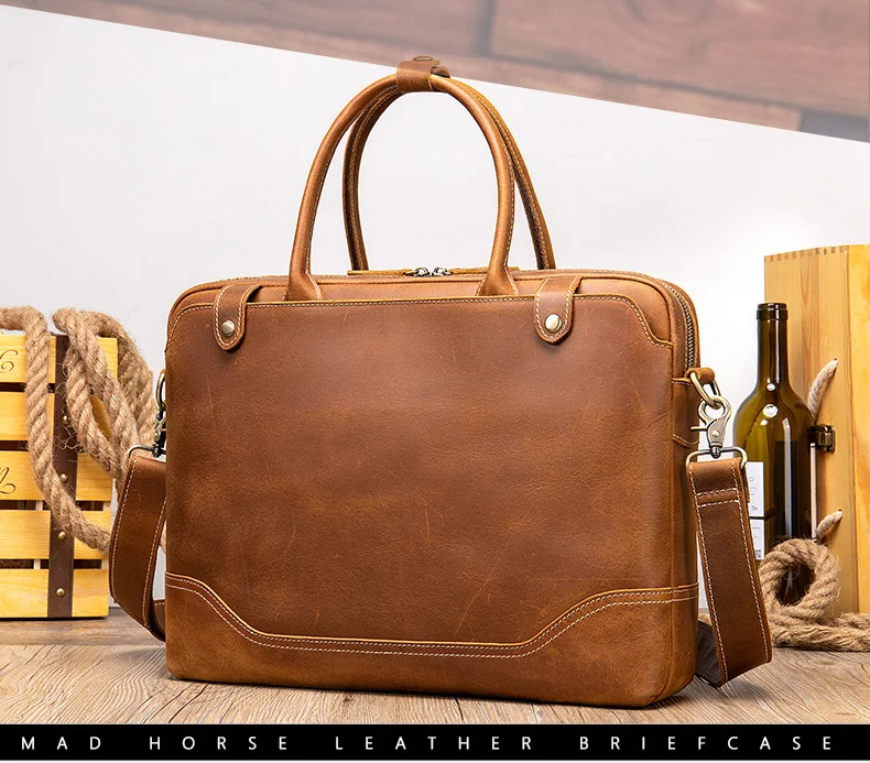 Briefcase Genuine Leather Shoulder Bag Briefcases Bag Hot Fashion Men Handbags Cowhide Laptop Bag 14 Inch PC Computer Bag Luxury