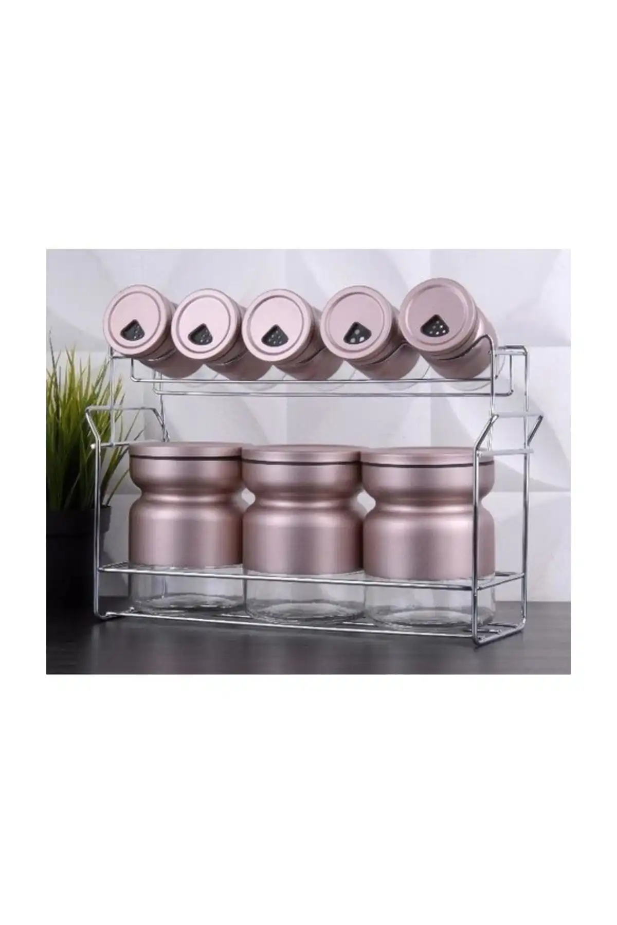 9 piece Colorful Metal Coated Glass Spice Team-Rose Gold Modern Stylish Kitchen Supplies Spice Dry Food Box New