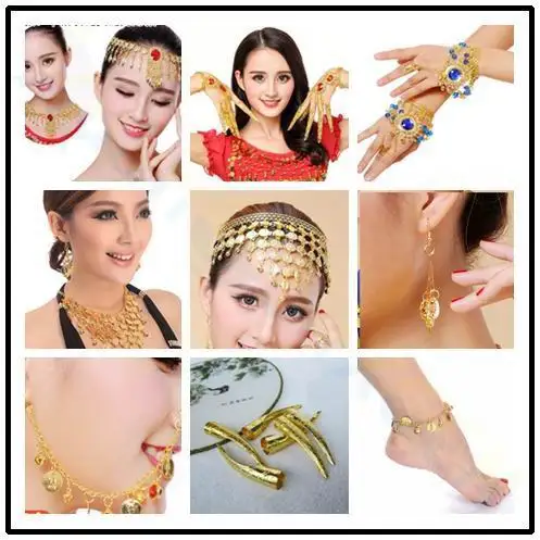 Belly dance costumes earring necklace Nose chain kid adult Indian Egyptian dance jewelry Waist chain Headdress gold coin belt