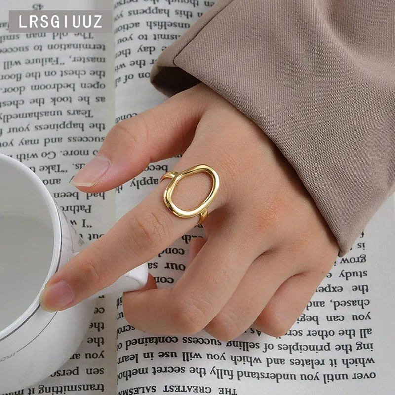 14k Gold Geometric C-shaped Opening Women's Ring Light Luxury Temperament Extremely Simple Wind Adjustable Stainless Steel Ring