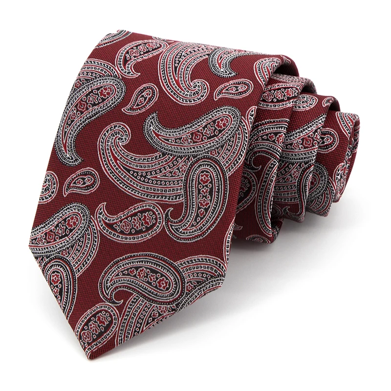 

2021 New Luxury Jacquard Paisley Ties For Men High Quality 8 CM Red Business Dress Necktie Party Wedding Office Male Gift Box