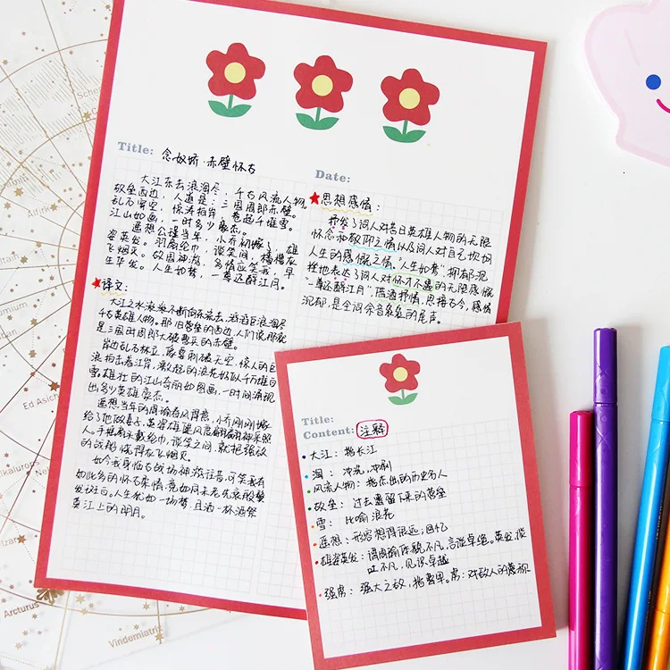 SIXONE-Bloc de notas de cuadrícula de aguacate con Oso de dibujos animados, pegatinas Kawaii, diario de Estudiante, libro de notas escolares para