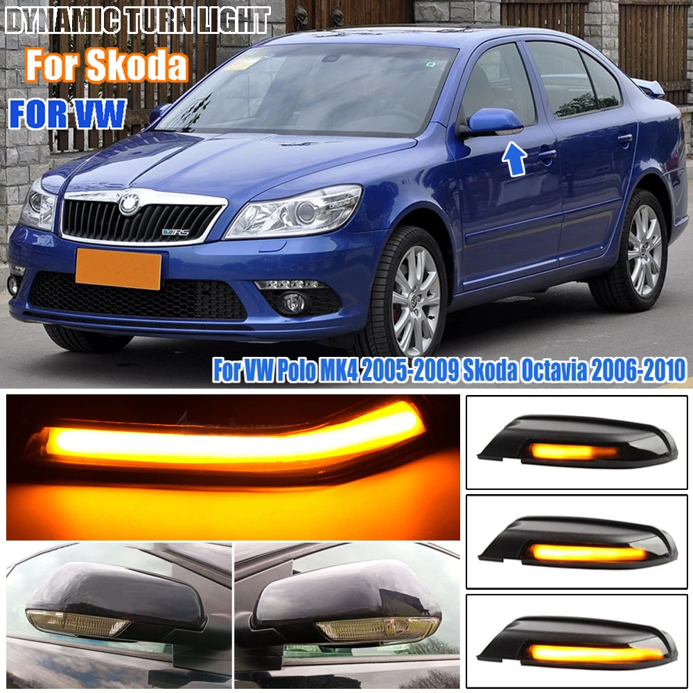 Luz Intermitente LED para Espejo Retrovisor de VW Volkswagen Polo MK4 FL Vento Skoda Octavia, Luz de Señal de Giro Dinámica
