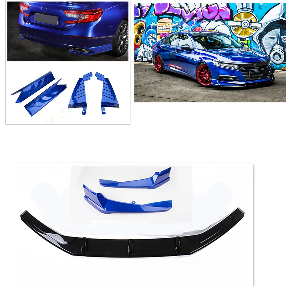 

For Honda Accord 10th 2018-2020 Car Front Bumper Spoiler Lip+Rear Diffuser Side Spoiler Splitter Canards Cover Trim Kit Blue