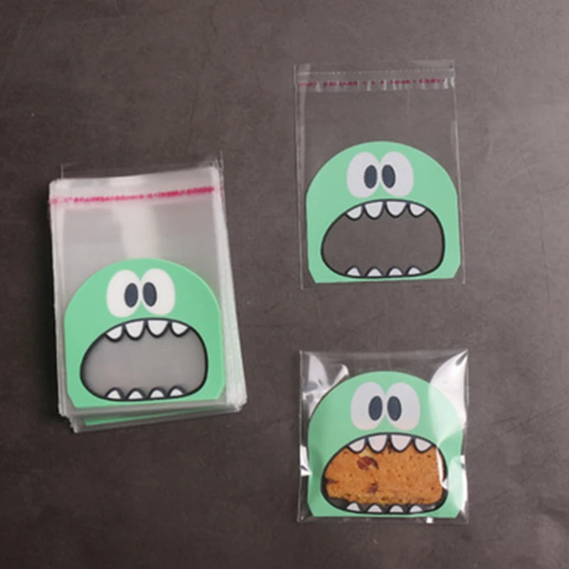 100Pcs Cute Big Teech Mouth Monster Plastic Bag Wedding Birthday Cookie Candy Gift Packaging Bags OPP Self Adhesive Party Favors