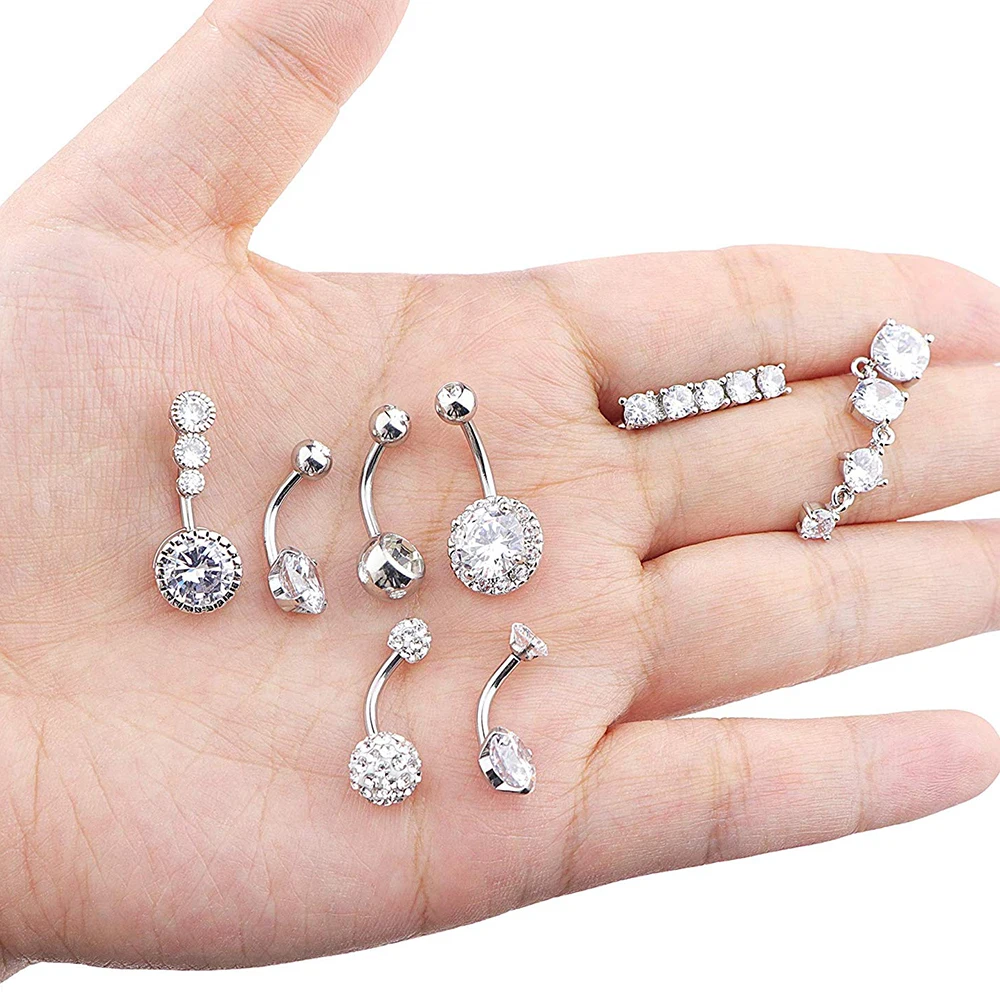 14G Double Round Cubic Zirconia Oreille 4 Crystal CZs Belly Button Rings 316L Surgical Steel Belly Piercing Woman Body Jewelry