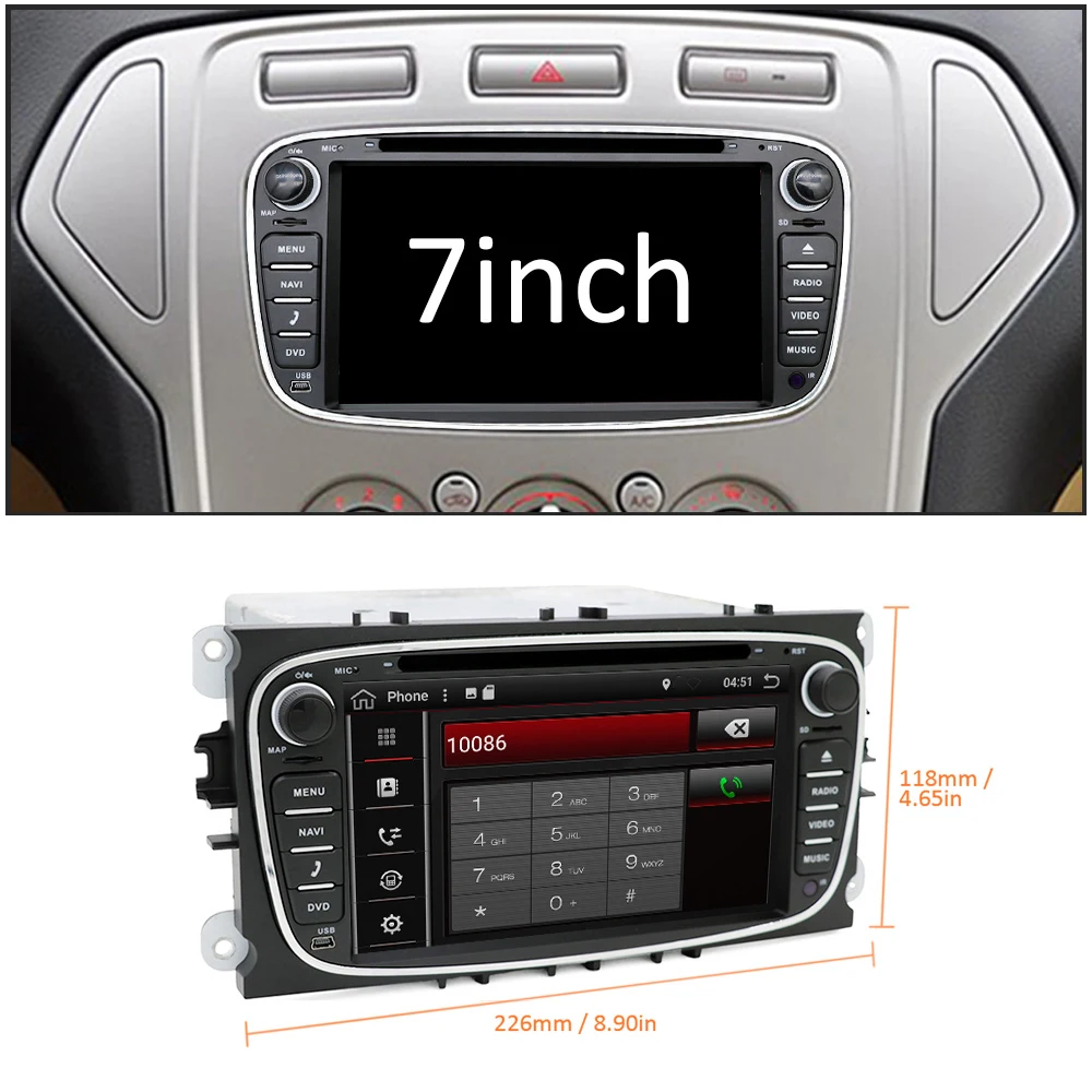 2 Din Android 10 Car Audio For Ford Focus 2 II MK2 Mondeo S-MAX C-MAX Galaxy Kuga Multimedia Radio GPS Navi 2Din DVD Autoradio