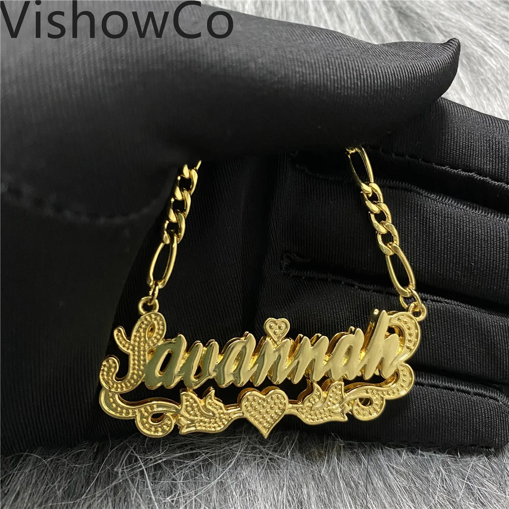 

VishowCo Hip Hop Letter Necklace Name Gothic Double Plated Name Necklace Old English Custom Carving Batch Of Flowers For Gifts