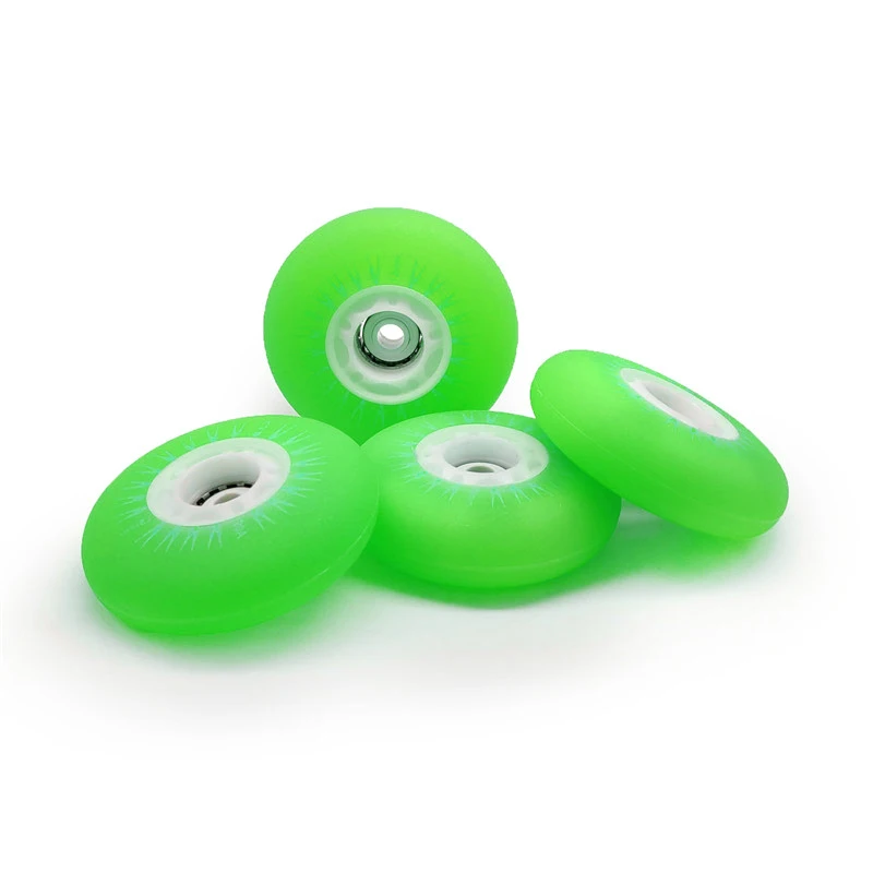 72mmX24mm الضوء الأخضر LED فلاش عجلة للأطفال الكبار مضمنة الزلاجات أحذية الإطارات 72 مللي متر LED تألق باستخدام 608 تحمل 90A 4 قطعة/الوحدة