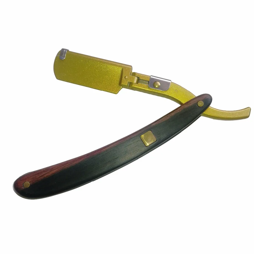 Straight Razor Traditional Golden Haircut Tool with Wooden Holder,For Men