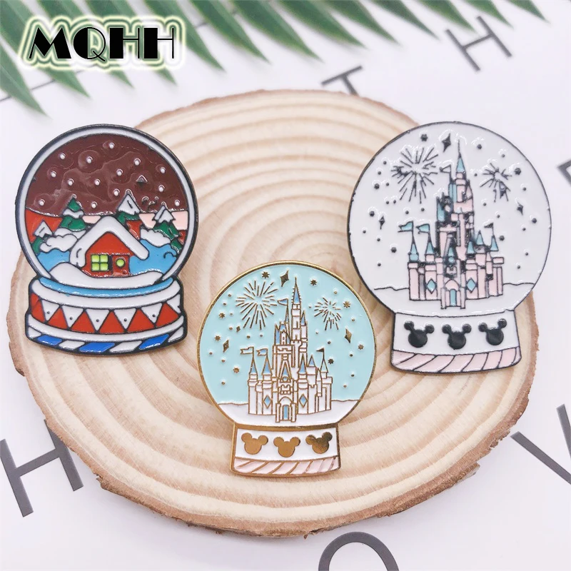 Cartoon Christmas Tree Snowflake Crystal Ball Castle Fireworks Enamel Brooch Alloy Badge Cowboy Clothes Bag Pin Women Jewelry