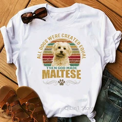 Maltese Print Graphic T Shirts Women Summer White T-Shirt Femme Casual Short Sleeve Summer Top Dog Lover Birthday Gift Clothes