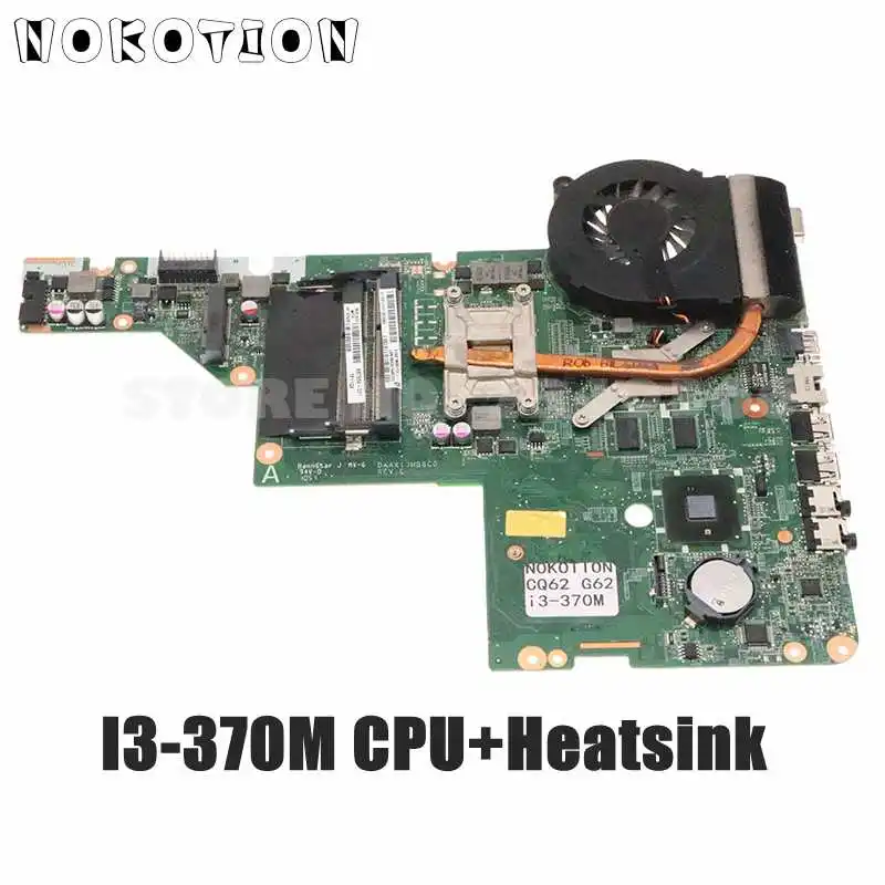 NOKOTION For HP Pavilion G62 CQ62 Laptop Motherboard DAAX1JMB8C0 637584-001 I3-370M CPU+Heatsink 512MB GPU DDR3