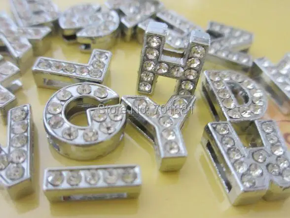 

520pcs A~Z 8mm OR 10mm full rhinestone slide letter A-Z diy charms fit 8mm belt Bracelets