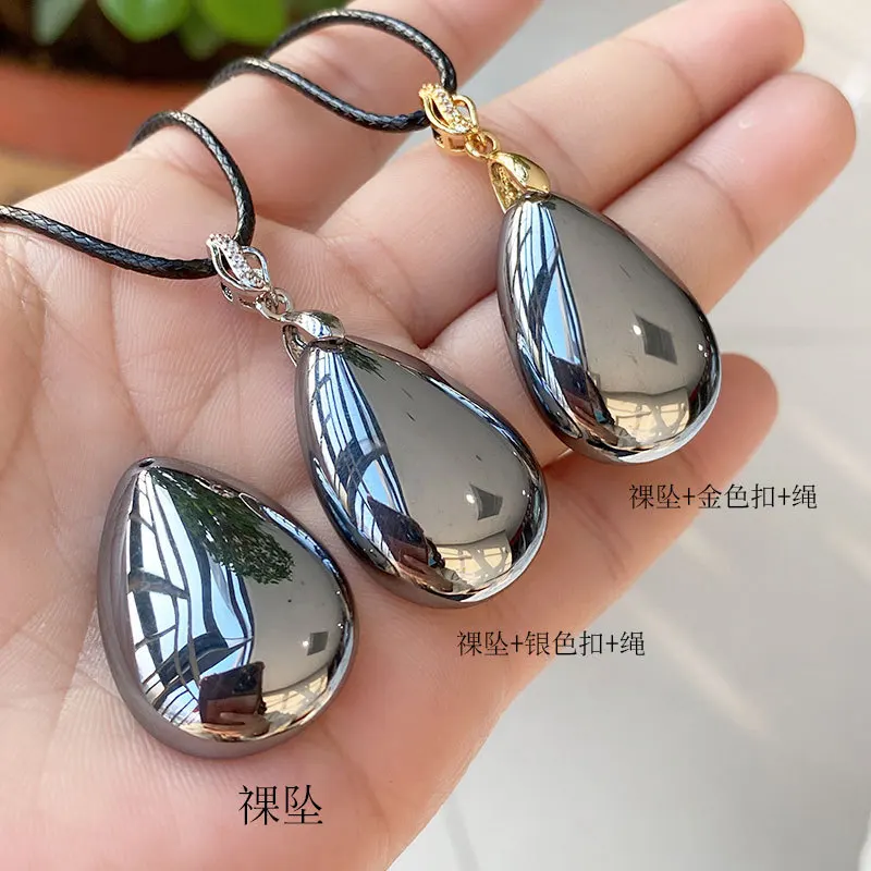 Natural Terahertz Stone Pendant Water Drop Pendants Necklace Healthy Energy Powerful Stone Couple Fashion Jewelry