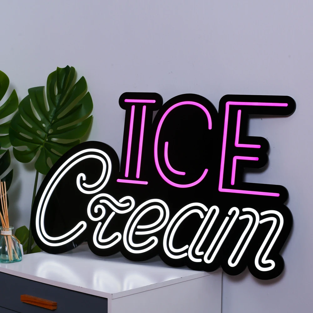 HANDWRITING ICE CREAM Neon Sign Wall Art Neon Board Decorative Background for Dessert Station Restaurant Pub Café Party Holiday