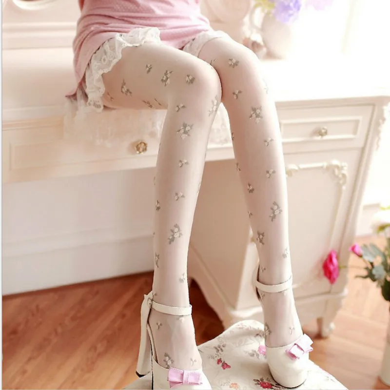 3 Pcs/lot New No Box Nine Fresh Female Floral Flower Colorful Thin Pantyhose Candy Color Women\'s Clothing Hosiery Tights Spendex