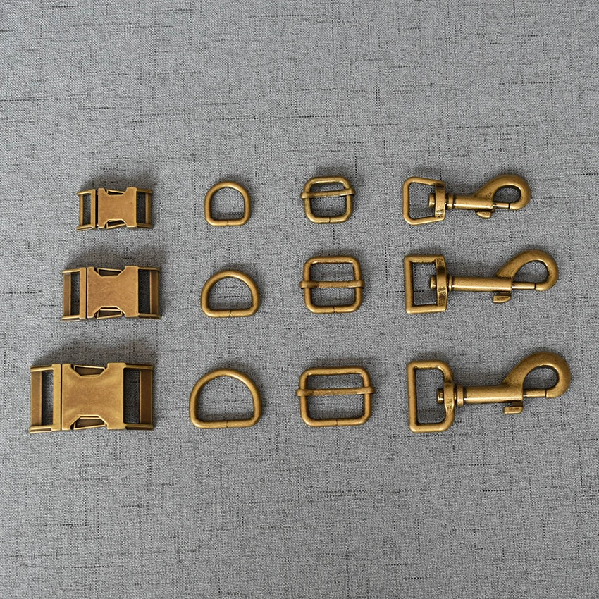 100 Sets 15mm/20mm/25mm Antique Brass Metal Buckle Adjust D Ring Dog Clasp Environmental DIY Accessory Cat Collar Accessories