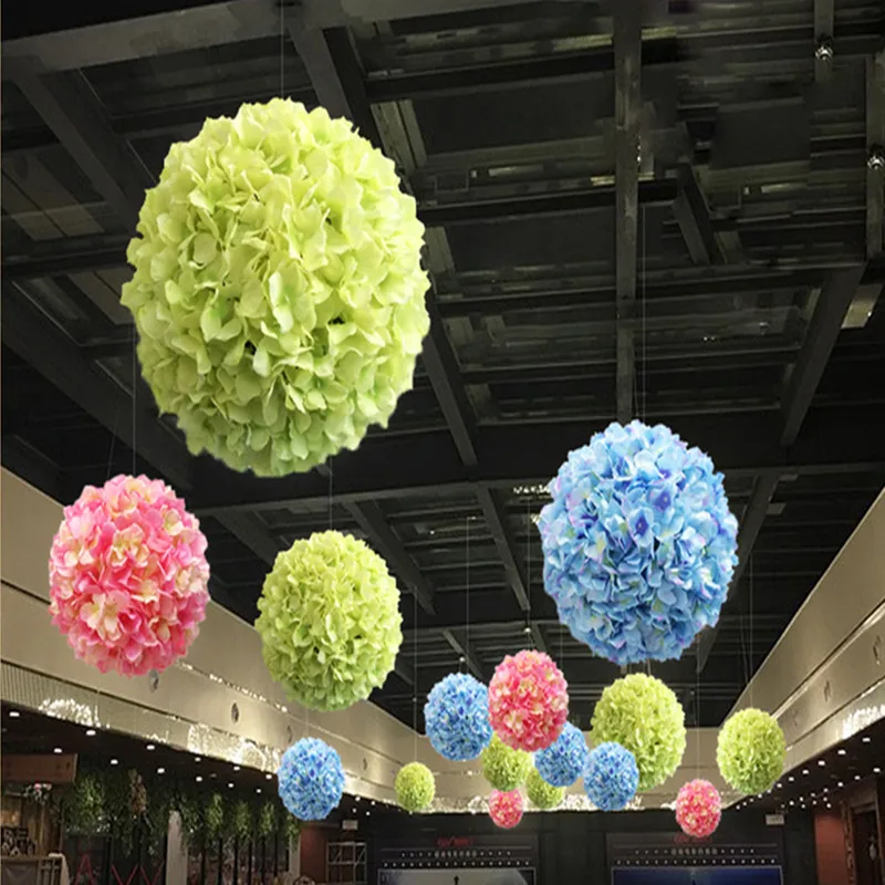 10PCS 12 Inch Upscale Artificial Hydrangea Flower Ball Pincushion Kissing Balls Wedding Supermarket Decoration Hangings Ornament