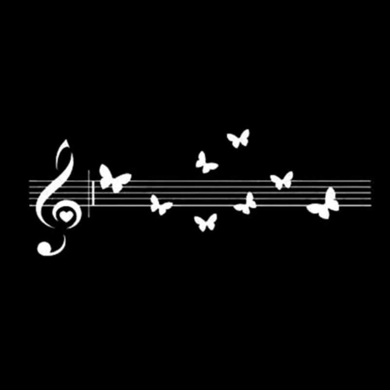 Music Note Staves Butterfly Car Sticker Music Lover Decor Removable Black/White AL475