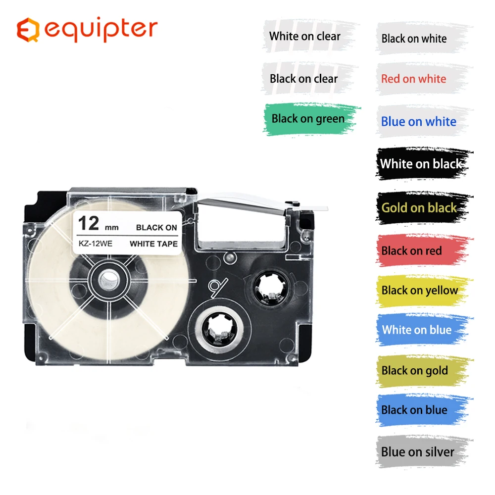 

Multicolor Compatible Casio black on white 9mm label tape XR-12WE XR12WE for Casio Printers ribbon cartidge kl-60l kl-120l