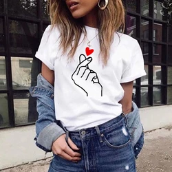 Kalp baskı T Shirt kadın 90s Harajuku Kawaii moda T-shirt grafik sevimli karikatür Tshirt kore tarzı en Tees kadın