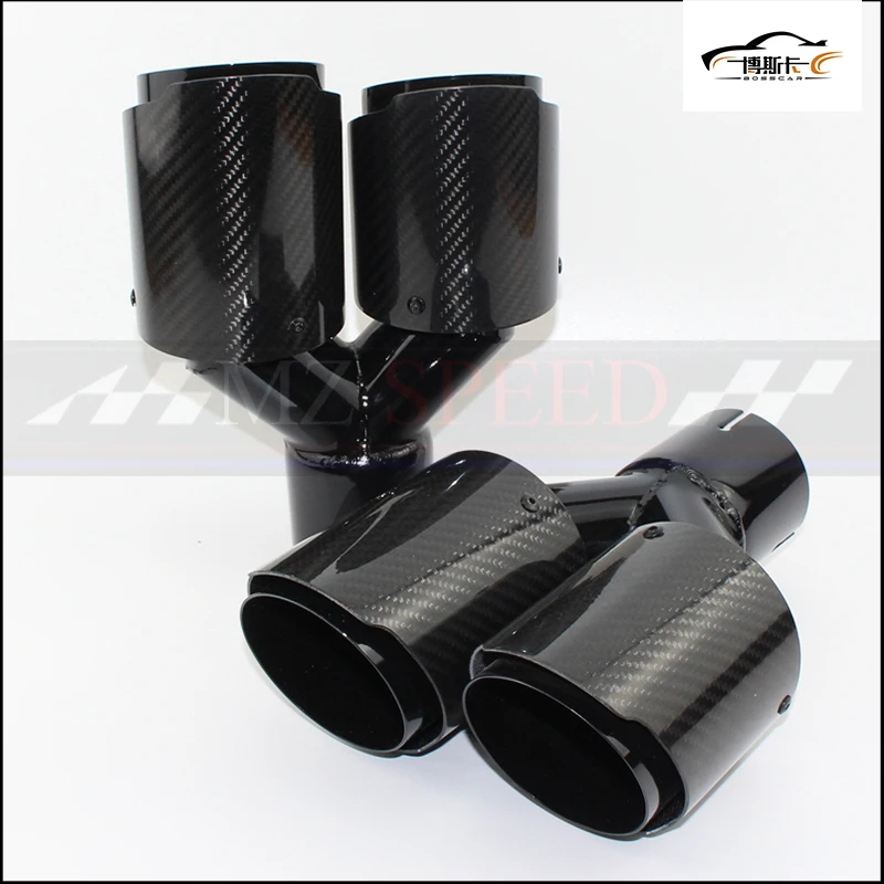 

Car Carbon Fiber Glossy Muffler Tip Y Shape Double Exit Exhaust Pipe Mufflers Nozzle Decoration Universal Stainless Black SZ019