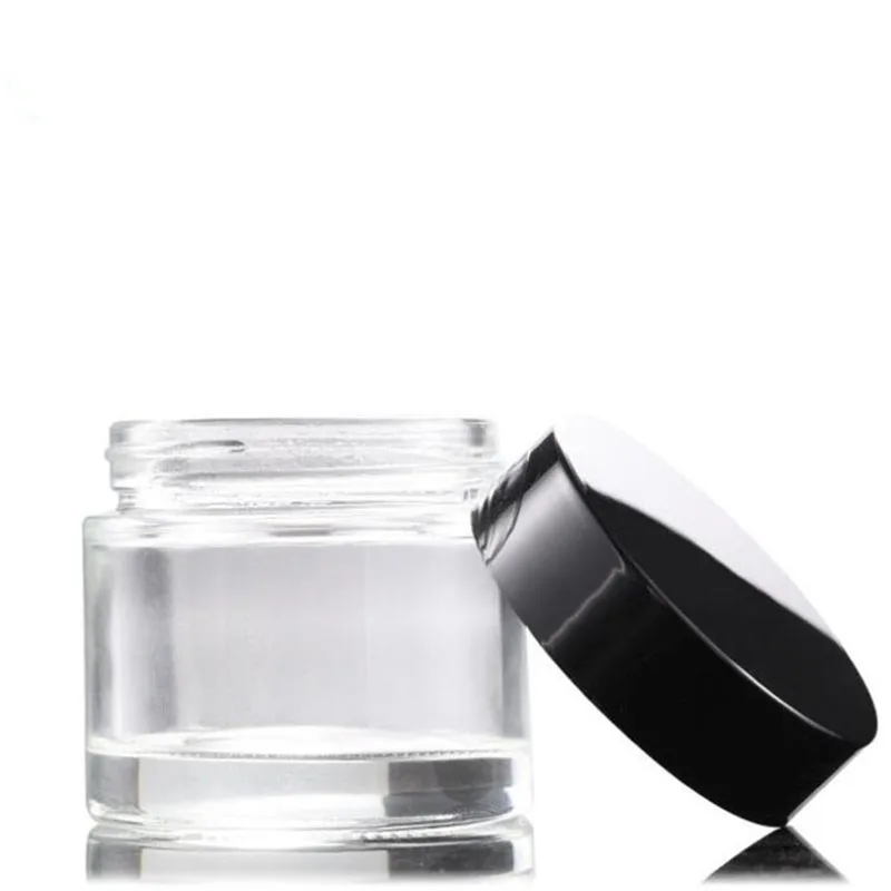 

60g Transparent Glass Cream Jars Cosmetic Empty Jar Pot Eyeshadow Makeup Face Cream Containers with black lids