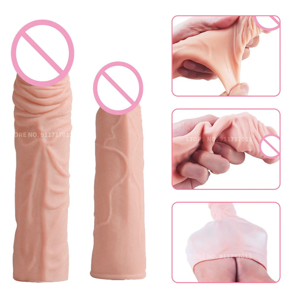 Liquid Silicone Penis Sleeve Reusable Comdom Delay Ejaculation Dick Male Dildo Extension Cock Enlargers Sex Toy For Men