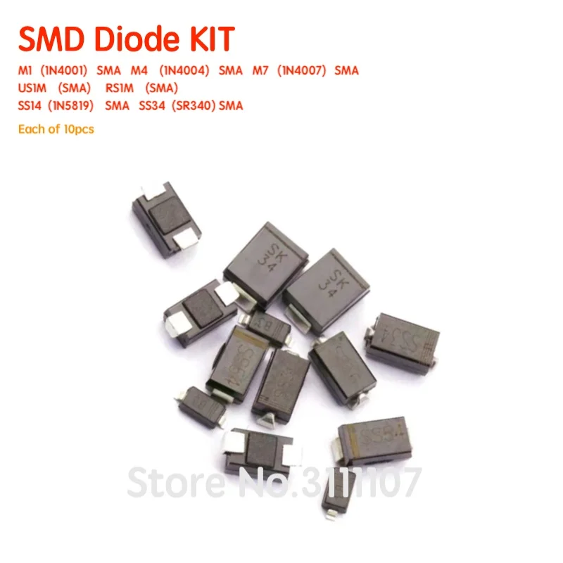 70PCS/LOT SMD diode package / M1 (1N4001) / M4 (1N4004) / M7 (1N4007)/ SS14 US1M RS1M SS34 diode Kit  7 kinds*10pcs=70pcs