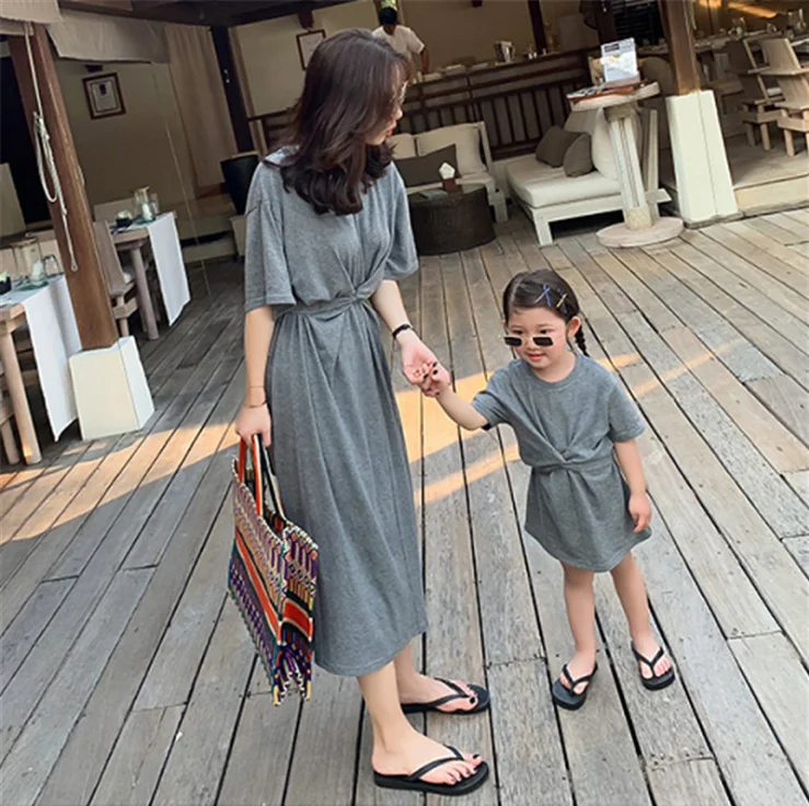 summer Mommy and me family matching mother daughter dresses clothes cotton mom dress kids child outfits mum sister baby girl