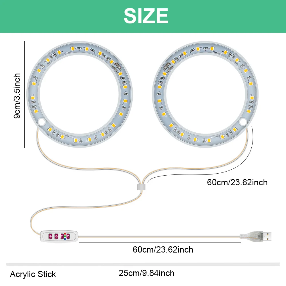 8/12/16H Timer Full Spectrum Phyto Lamp 5V USB Sunlight LED Grow Light Indoor Plants Angel Rings Growing Lamp with Acrylic Stick