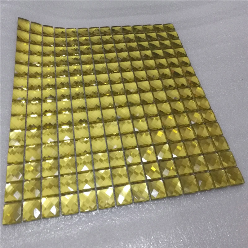 13 edges beveled Crystal Diamond Golden Mirror Glass Mosaic Tiles for showroom wall sticker KTV Display cabinet DIY decorate