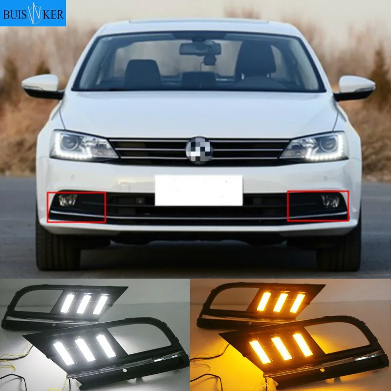 

LED DRL daytime running light for volkswagen sagitar jetta bora 2015-2018 with yellow turn signal and blue night running light